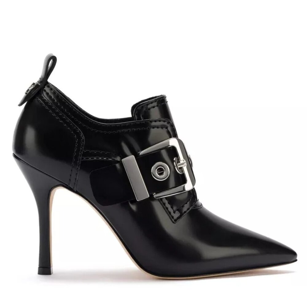 $420 LARROUDE Stewart Bootie Black Leather POINTY HEEL BUCKLE BLACK 8.5  (MF12)
